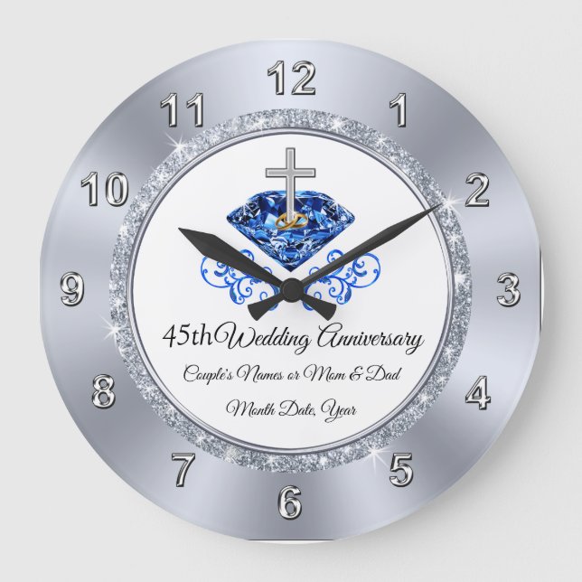 Christian Sapphire 45 Year Anniversary Gift ideas Large Clock (Front)