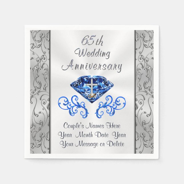 Christian Sapphire Custom 65th Wedding Anniversary Napkin (Front)