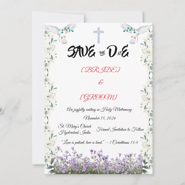 Christian Save the Date Card with Cross (Front)