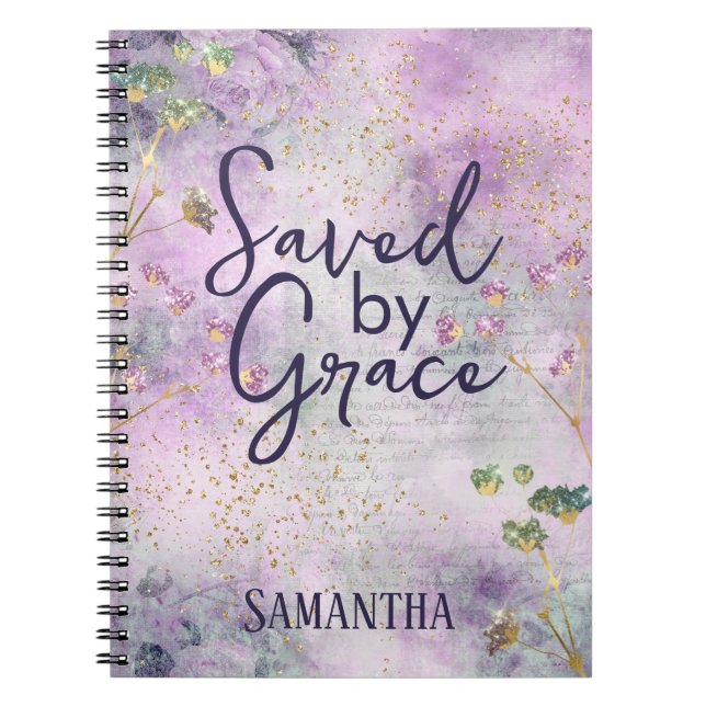 Christian Saved by Grace Glam Chic Girly Glitter Notebook (Front)