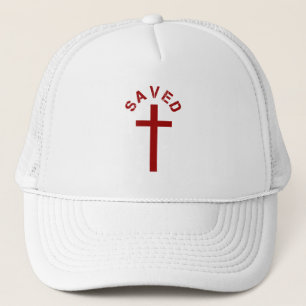 Christian Saved Red Cross and Text Design Trucker Hat