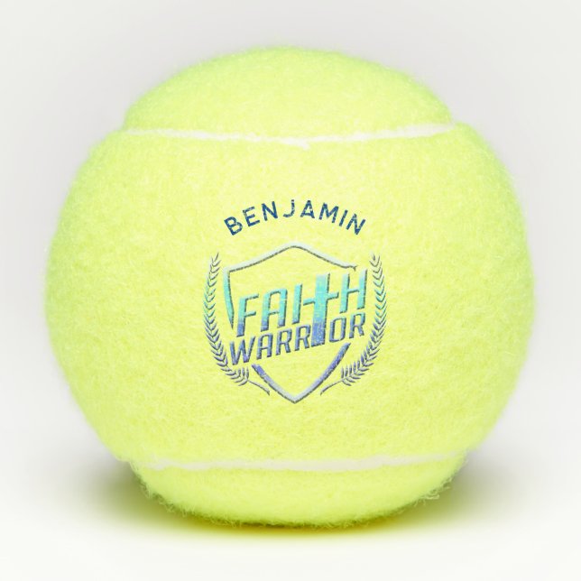 Christian Saying Faith Warrior Blue Purple Custom Tennis Balls (Front)
