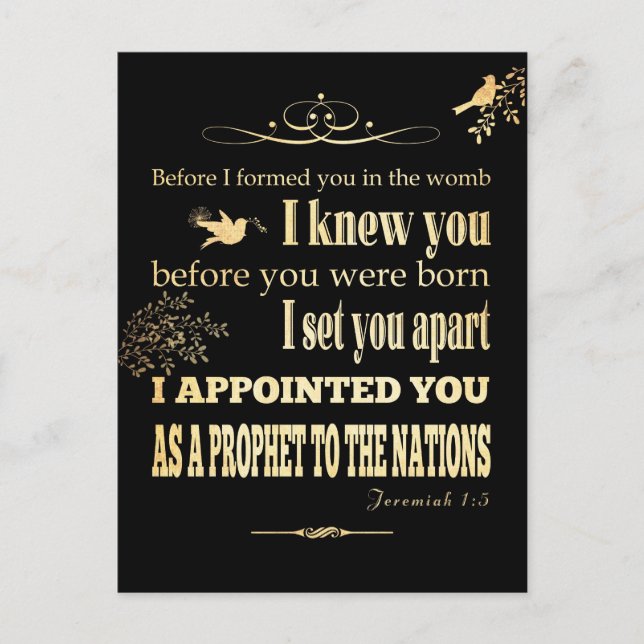 Christian Scriptural Bible Verse - Jeremiah 1:5 Postcard (Front)