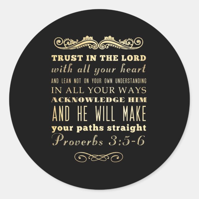 Christian Scriptural Bible Verse - Proverbs 3:5-6 Classic Round Sticker (Front)