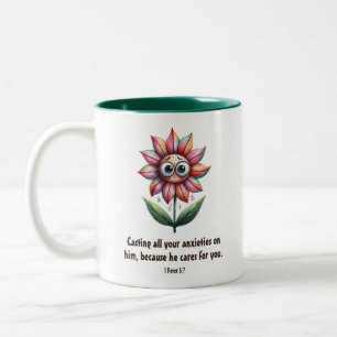 Christian Scripture Anxiety Cute Flower   Two-Tone Coffee Mug