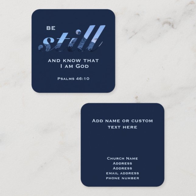 Christian Scripture Be Still Blue Mountain Custom Square Business Card (Front/Back)