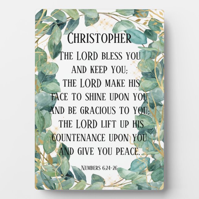 Christian Scripture Blessing Eucalyptus Greenery Plaque (Front)