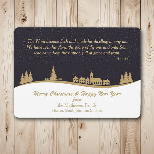 Christian Scripture Christmas Village Modern Flat Holiday Card
