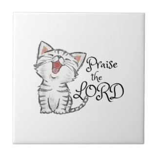 Christian scripture gift with cute cat, Praise The Tile
