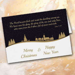 Christian Scripture Gold Village Christmas Card