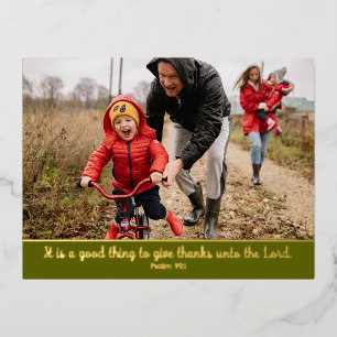 Christian Scripture Thanksgiving Photo Colour Edge Foil Holiday Postcard