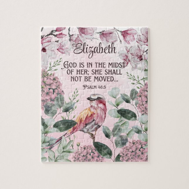 Christian Scripture Watercolor Bird Flowers Name J Jigsaw Puzzle (Vertical)