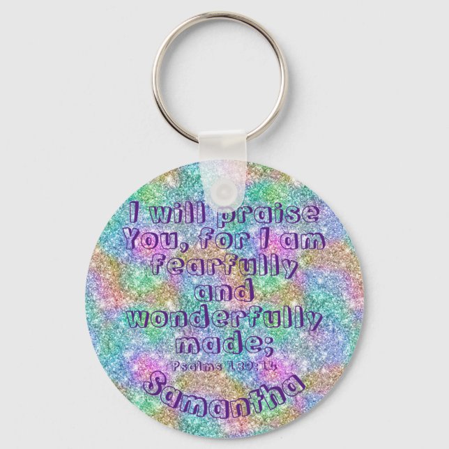 Christian Self Esteem Bible Verse Psalm 139 Name Key Ring (Front)