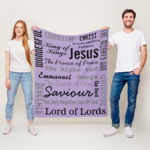 Christian Seventeen Names of Jesus Purple Fleece Blanket