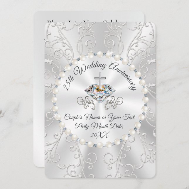 CHRISTIAN Silver 25th Anniversary Invitation Card (Front/Back)
