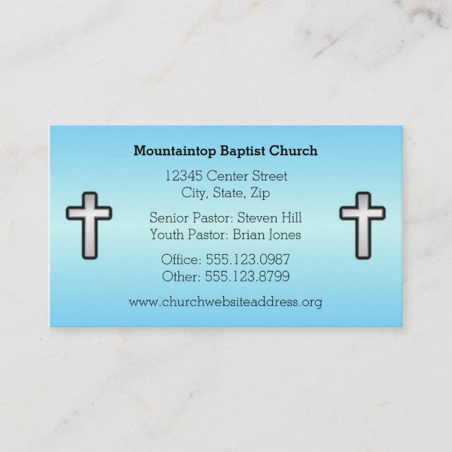 Christian Silver Cross Blue Custom Business Card (Front)