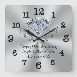 Christian Sixtieth Wedding Anniversary Gift Square Wall Clock