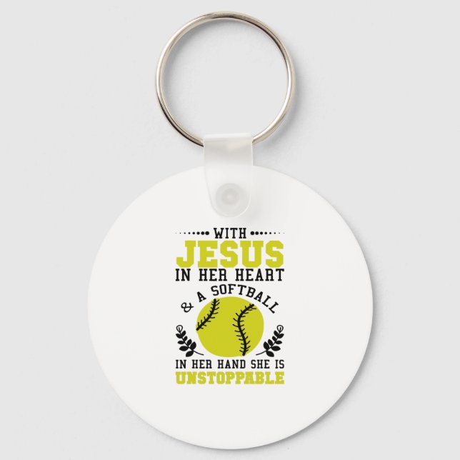 Christian Softball Religious Baseball Gift Key Ring (Front)