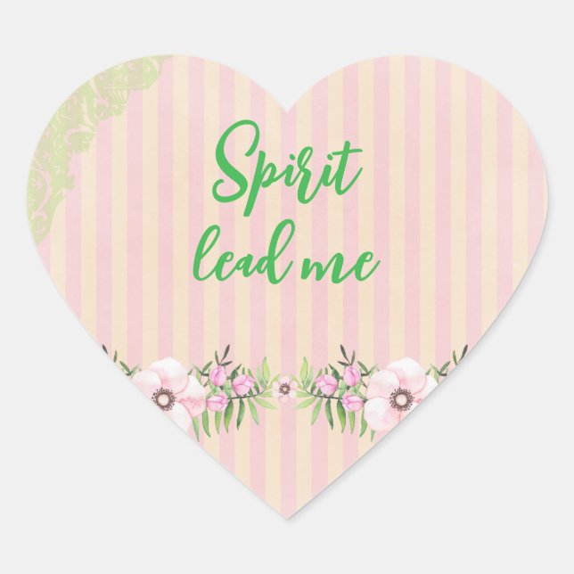Christian Spirit Lead Me Pink & Green Heart Sticker (Front)