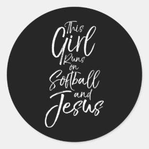Christian Sport Gift This Girl Runs On Softll And Classic Round Sticker