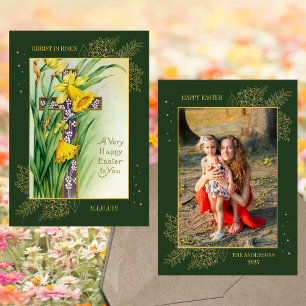 Christian Spring Floral Cross Family Photo Easter Holiday Card