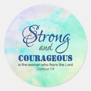 Christian STRONG AND COURAGEOUS Woman AQUA Classic Round Sticker