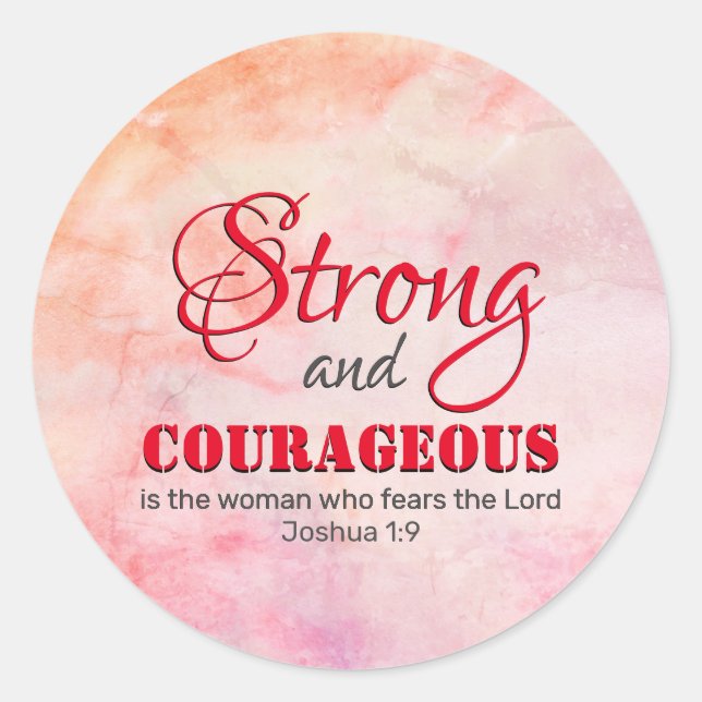 Christian STRONG AND COURAGEOUS Woman RED Classic Round Sticker (Front)