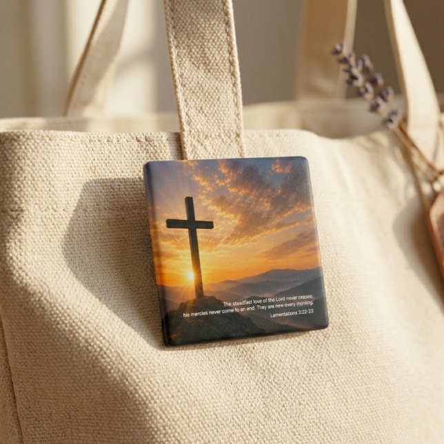 Christian Sunrise Cross Scripture 15 Cm Square Badge (Creator Uploaded)