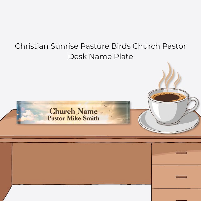 Christian Sunrise Pasture Birds Church Pastor  Nameplate (Christian Sunrise Pasture Birds Church Pastor Desk Name Plate)