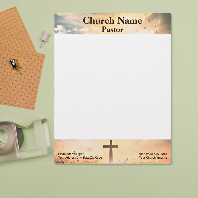 Christian Sunrise Pasture Cross Church Pastor  Custom Letterhead (Christian Sunrise Pasture Cross Church Pastor Letterhead)