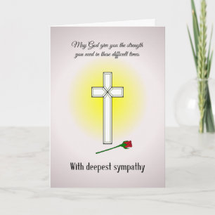 Christian sympathy cross with rosebud card
