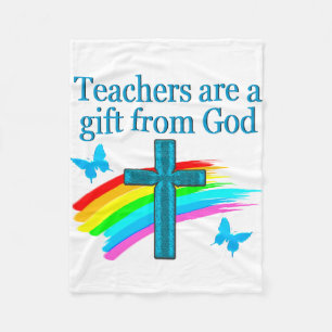 CHRISTIAN TEACHER CROSS AND BUTTERFLY DESIGN FLEECE BLANKET