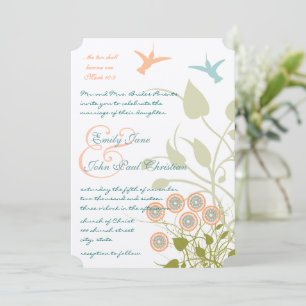 Christian  Teal Coral Hummingbirds Floral Invitation