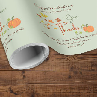 Christian Thanksgiving | Custom Name & Bible Verse Wrapping Paper