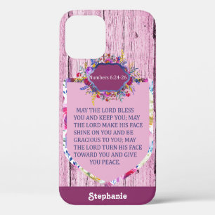 Christian The Blessing Pink Floral Bible Verse iPhone 12 Case
