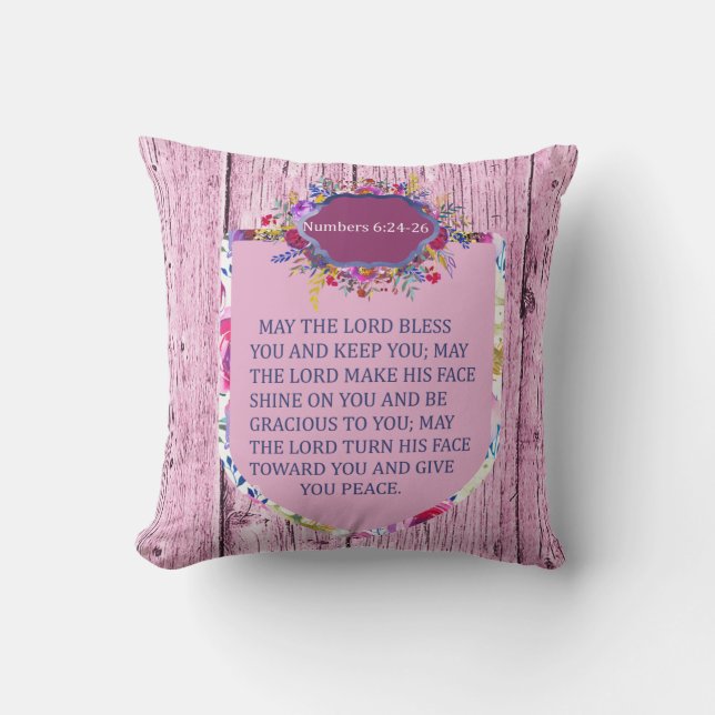 Christian The Blessing Pink Floral Bible Verse Cushion (Front)