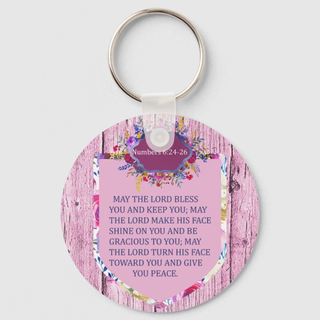 Christian The Blessing Pink Floral Bible Verse Key Ring (Front)