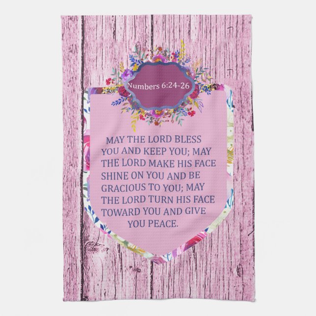 Christian The Blessing Pink Floral Bible Verse Tea Towel (Vertical)
