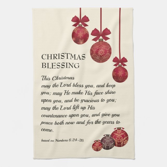 Christian | THE LORD BLESS YOU | Christmas Baubles Tea Towel (Vertical)