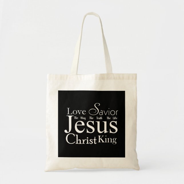 Christian Titles of Jesus Black Tote Bag (Front)