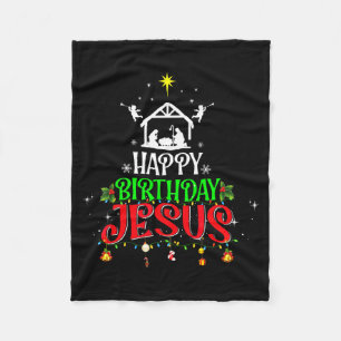 Christian Tree Christmas Happy Birthday Jesus Wome Fleece Blanket