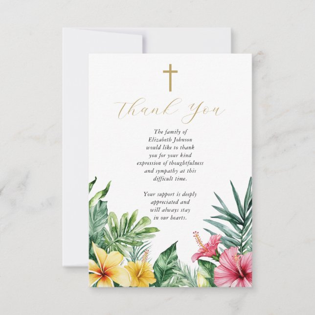 Christian Tropical Floral Celebration Of Life Thank You Card (Front)