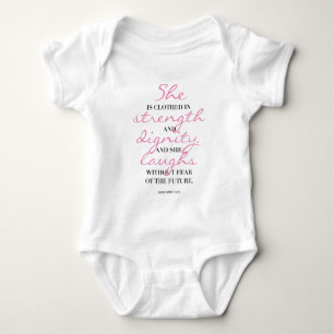 Christian typography. Proverbs 31:25. She laughs. Baby Bodysuit