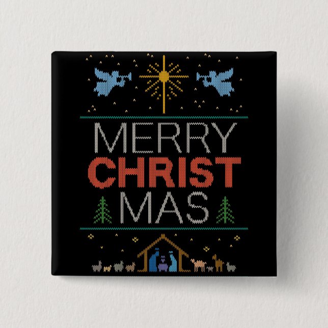  Christian Ugly Merry Christmas Sweater Jesus God 15 Cm Square Badge (Front)