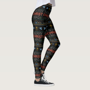 Christian Ugly Merry Christmas Sweater Jesus God   Leggings