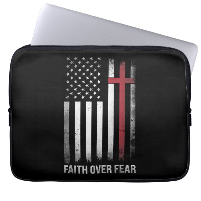 Christian US USA Flag American Christ Faith Over F Laptop Sleeve (Front)