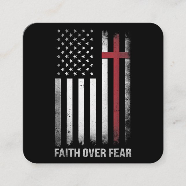 Christian US USA Flag American Christ Faith Over F Square Business Card (Front)