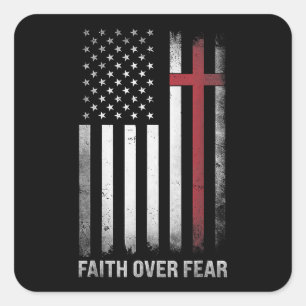 Christian US USA Flag American Christ Faith Over F Square Sticker