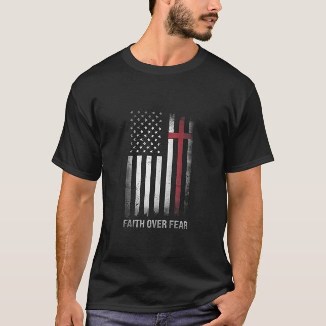 Christian US USA Flag American Christ Faith Over F T-Shirt (Front)