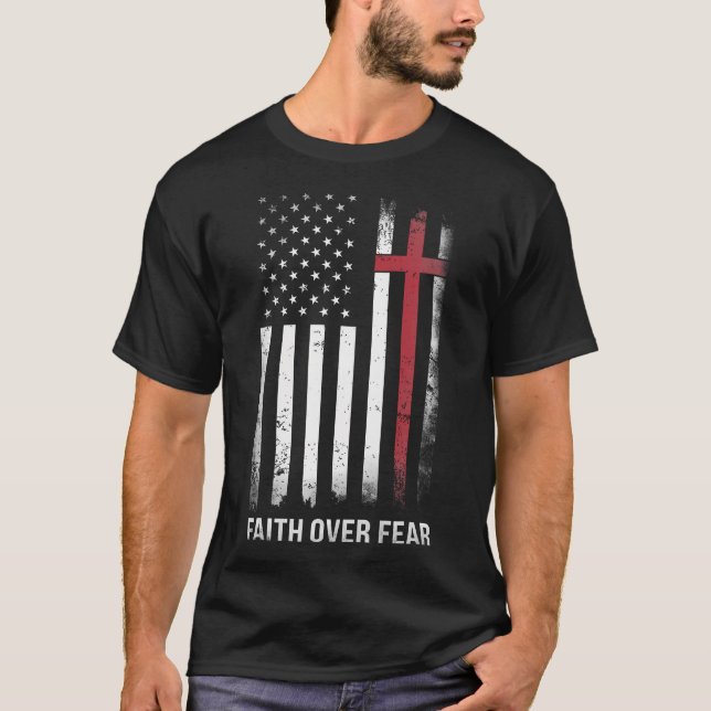 Christian Us Usa Flag American Christ Faith Over T-Shirt (Front)